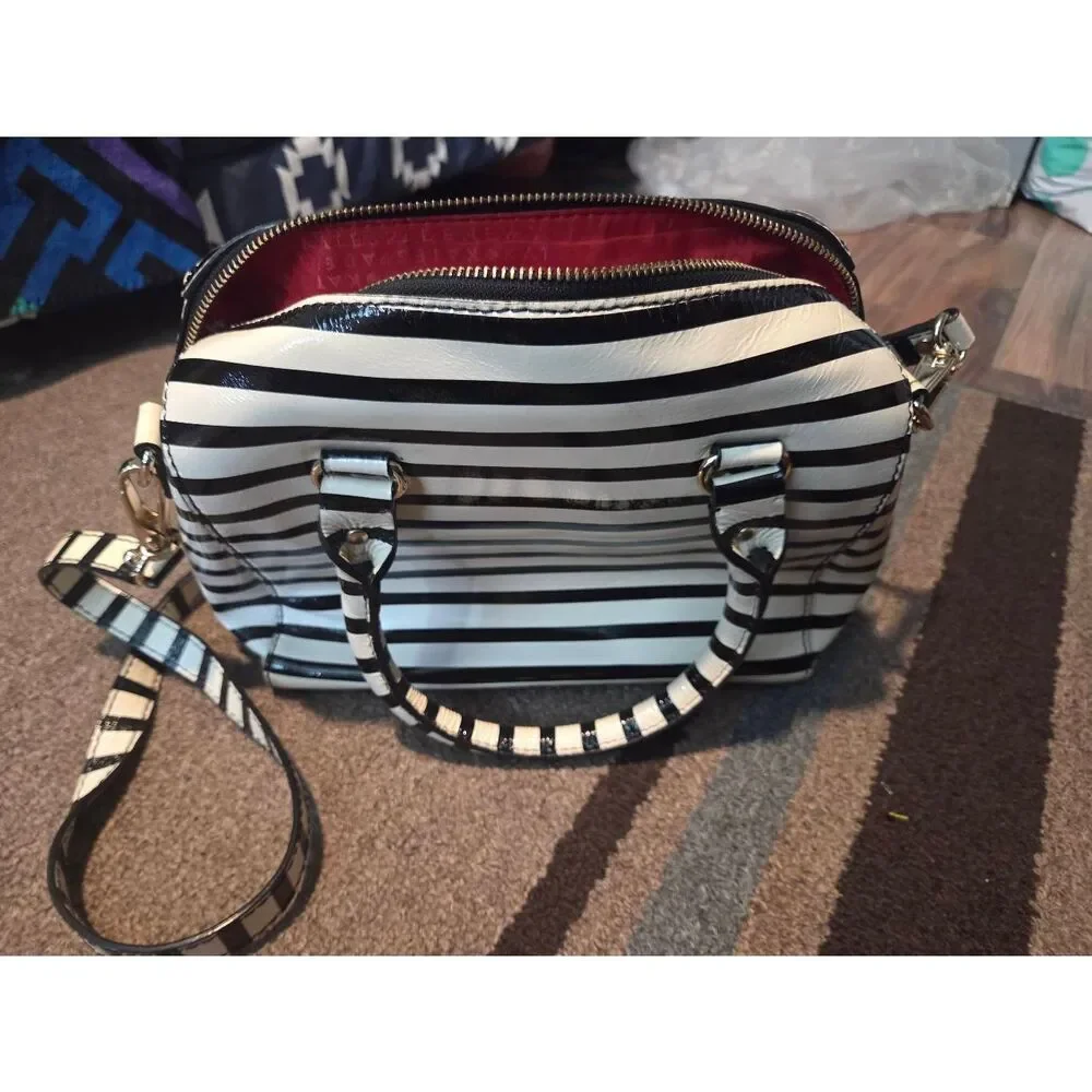 RARE kate spade Vintage Black and White Striped Patent BEETLEJUICE Crossbody Bag